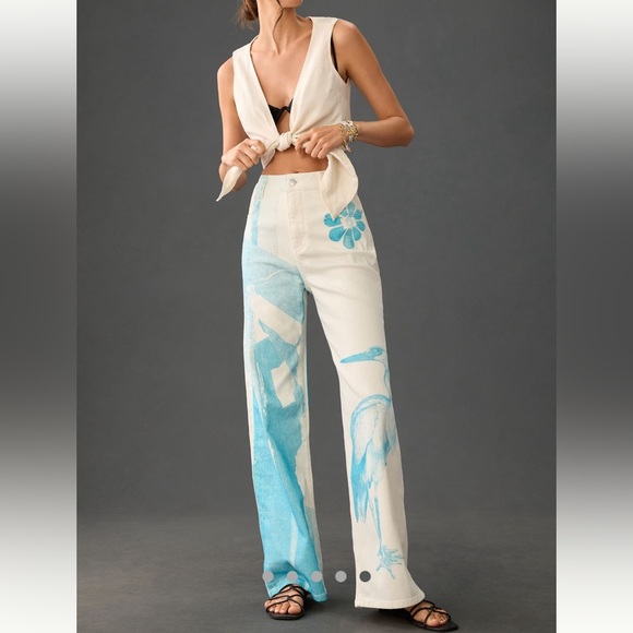 NWT Anthropologie x Anne Guest Size 28 Cyanotype High-Rise Jeans in White - Picture 2 of 10